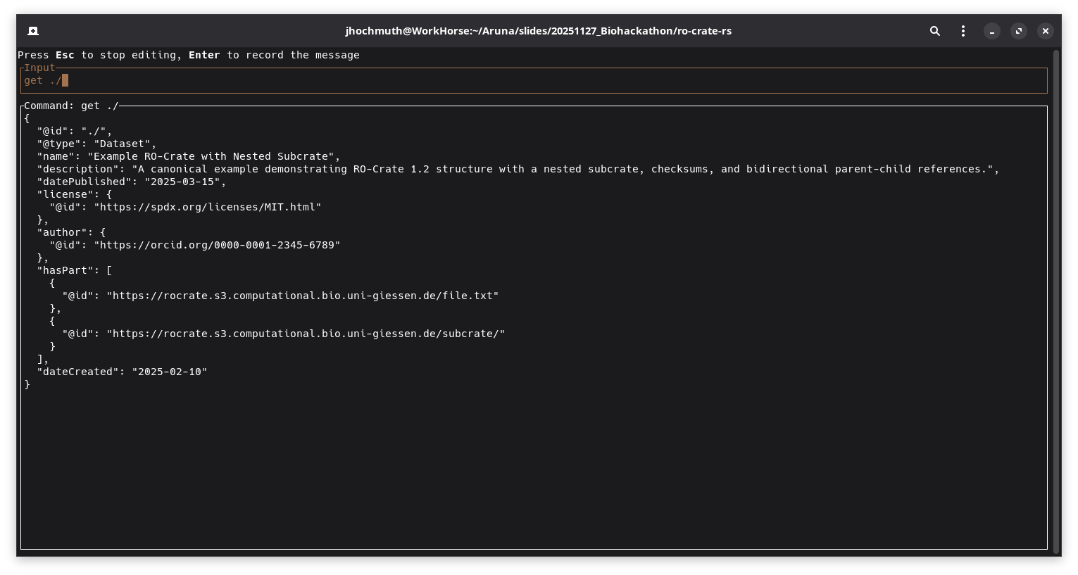 CLI displays JSON-LD of specific entity with the @id: “./”