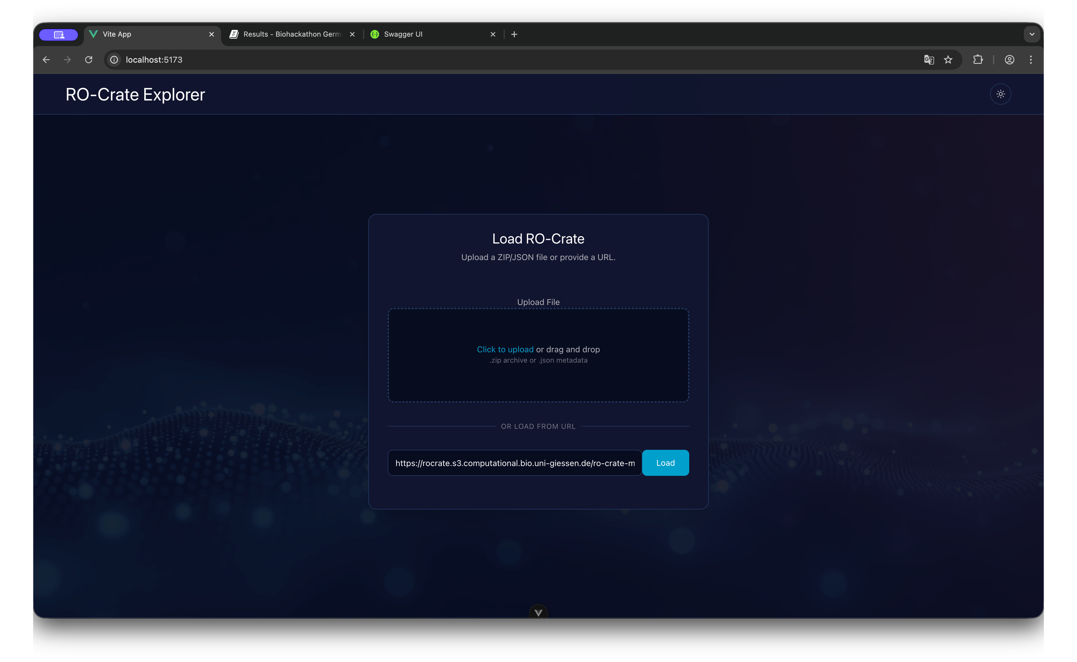 Initial state showing the Dropzone and URL input field.