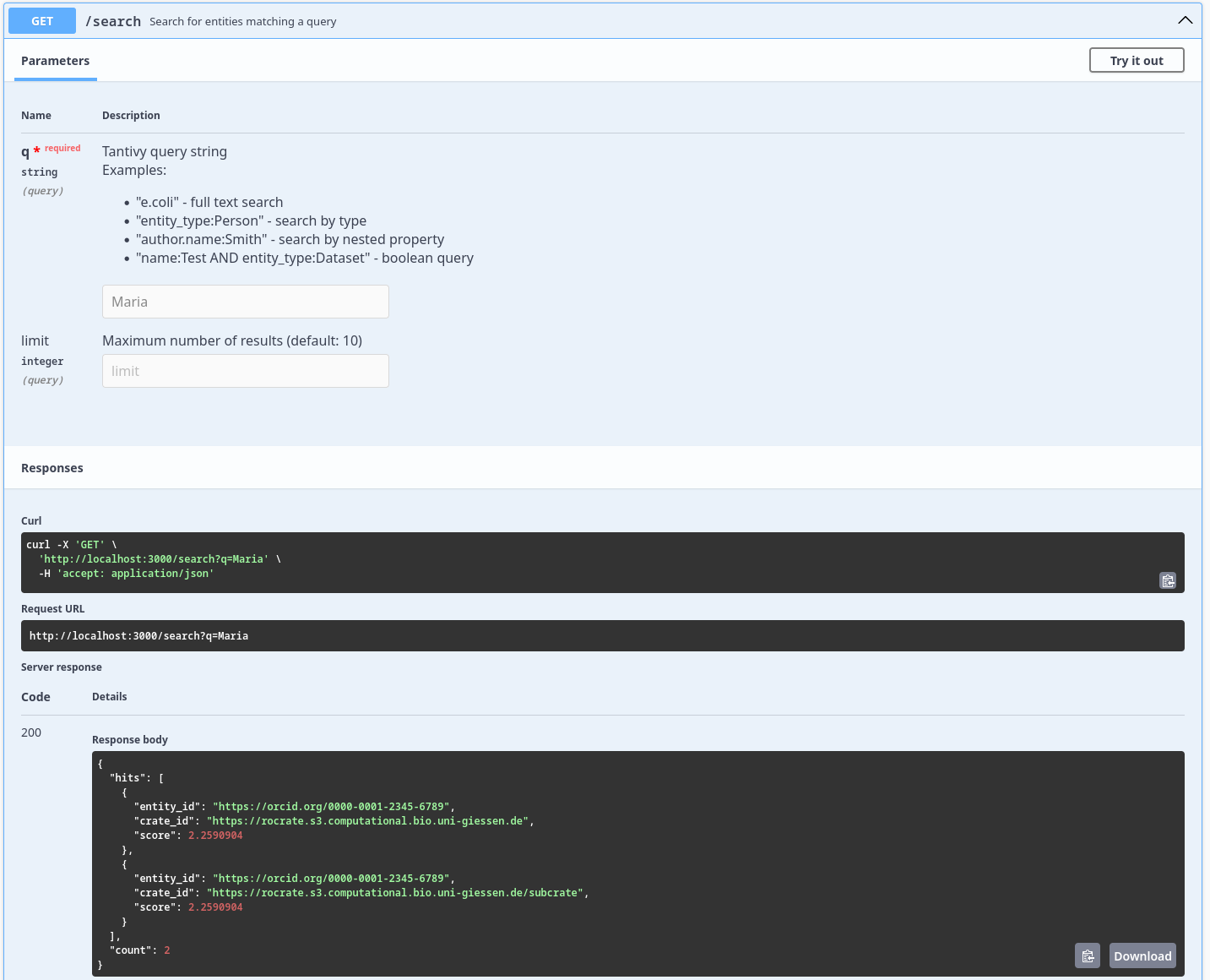 Screenshot of the executed 